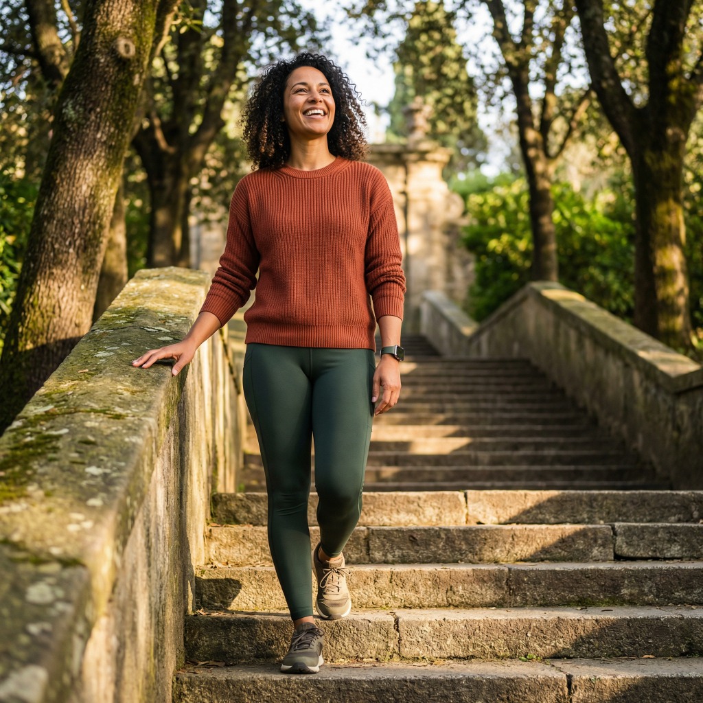 Person active and recovered on stairs